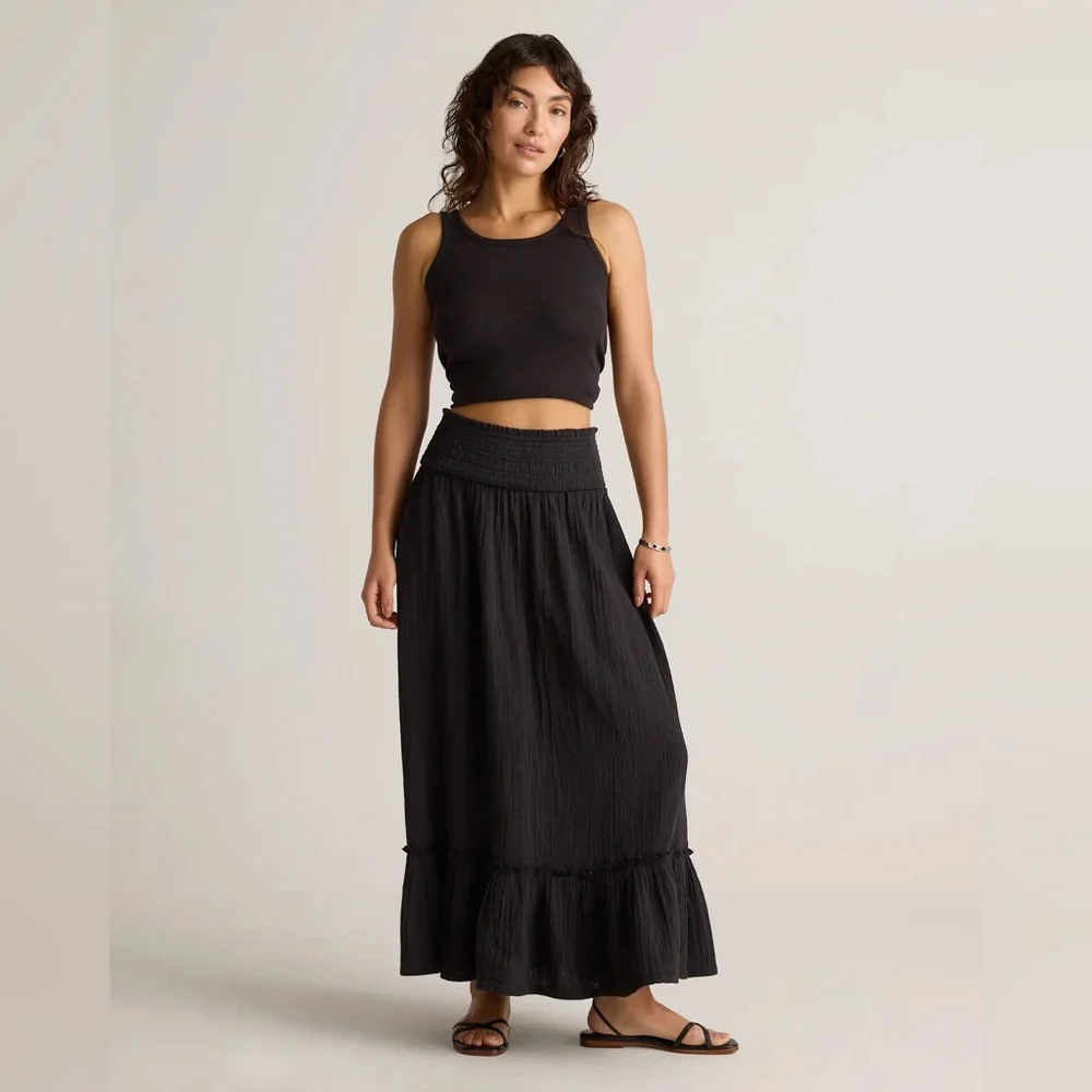 Quince Black Maxi Skirt with Smocked Waist NWT - Picture 5 of 14
